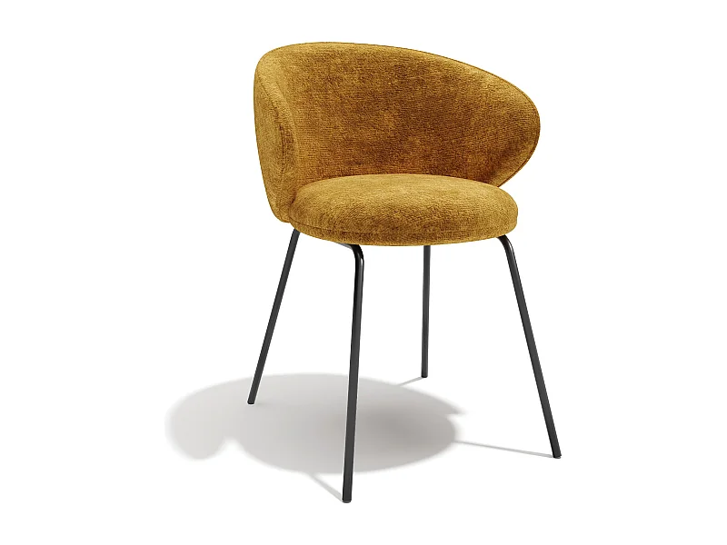 Lot de 2 chaises velours texturé moutarde et pieds noirs LUNA