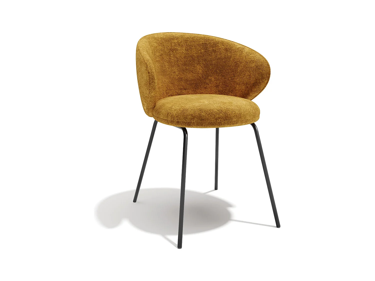 Lot de 2 chaises velours texturé moutarde et pieds noirs LUNA