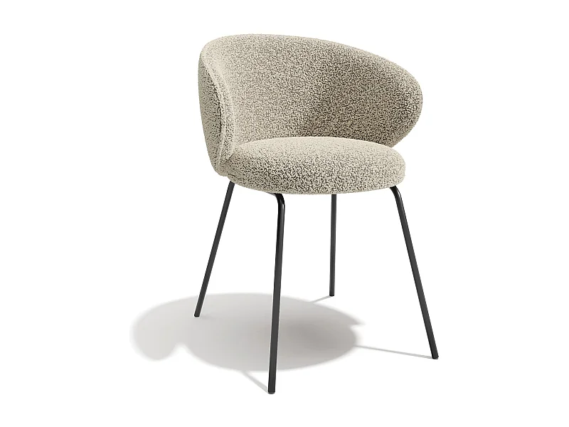 Lot de 2 chaises bouclette beige et pieds noirs LUNA