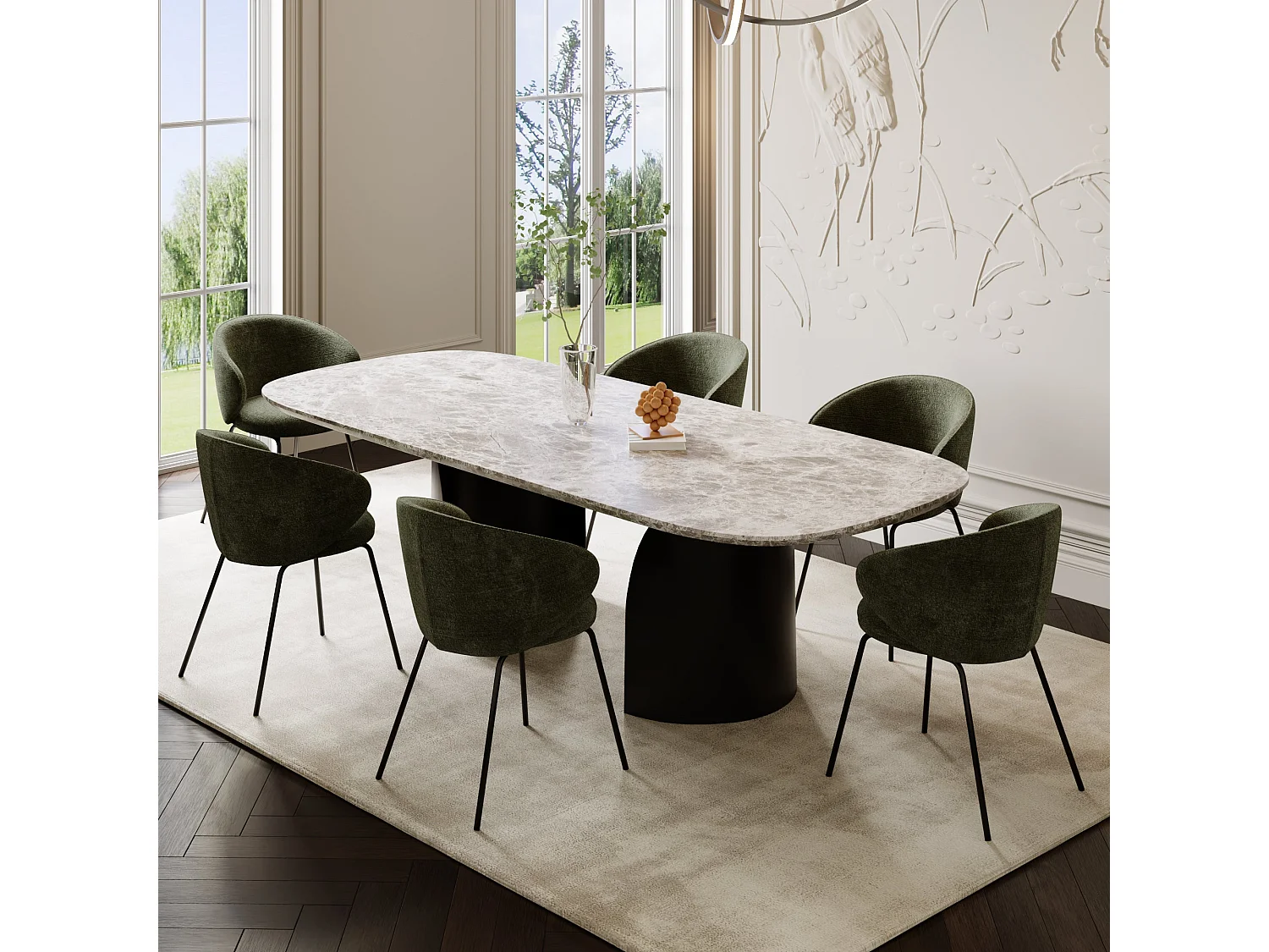 Lot de 2 chaises velours texturé kaki et pieds noirs LUNA