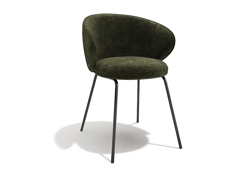 Lot de 2 chaises velours texturé kaki et pieds noirs LUNA