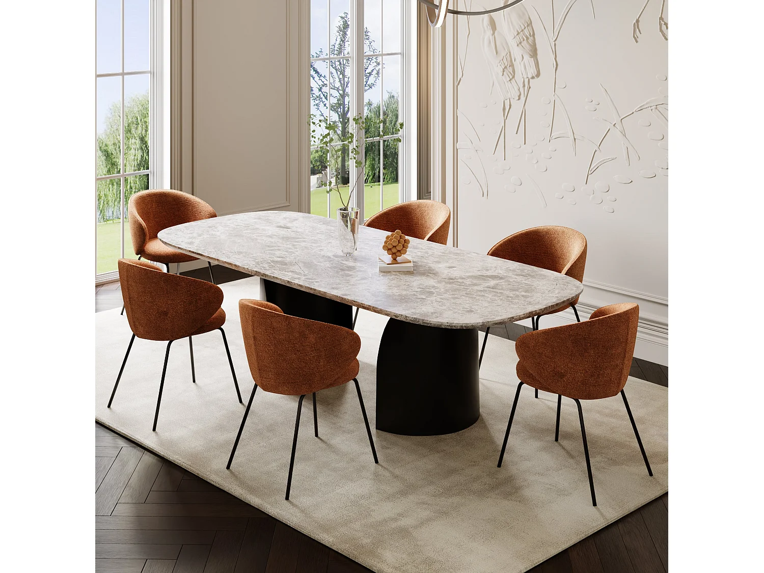 Lot de 2 chaises velours texturé terracotta et pieds noirs LUNA