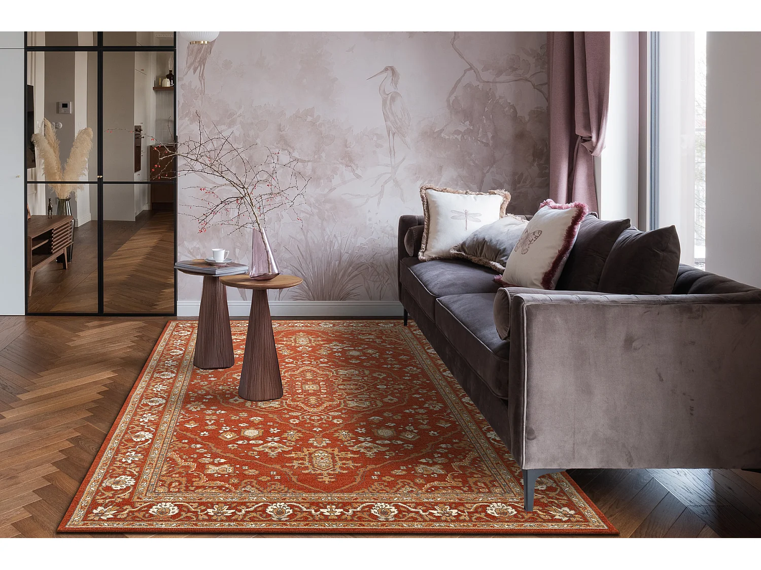 Tappeto in lana SOHO 477.01.LA301 OSTA Ornamento, cornice naturale ter 200x300 cm