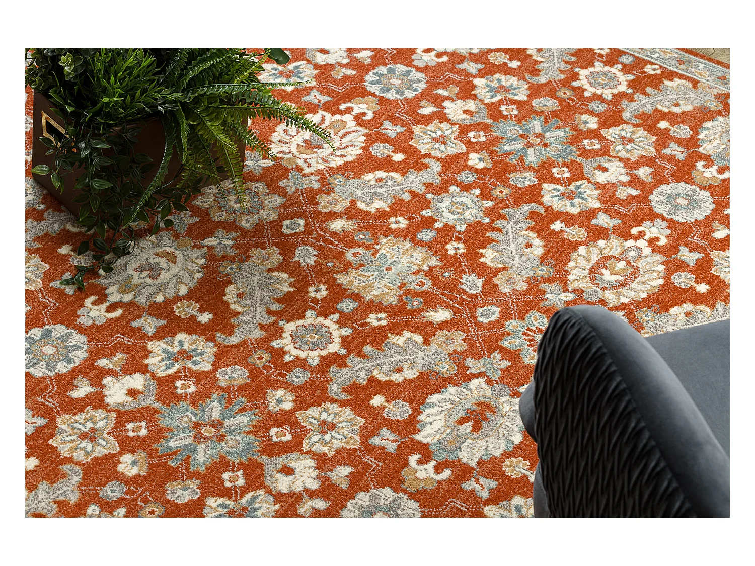 Tapis en laine SOHO 477.07.LA300 OSTA - Fleurs, cadre, naturel terre c 200x300 cm