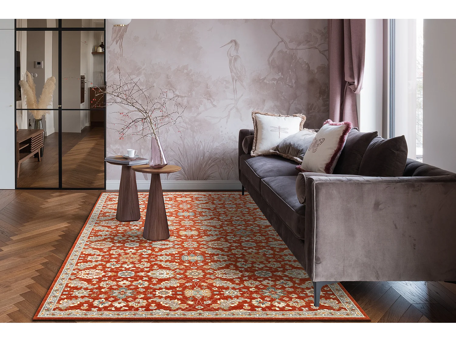 Tappeto in lana SOHO 477.07.LA300 OSTA - Fiori, cornice, naturale terr 200x300 cm