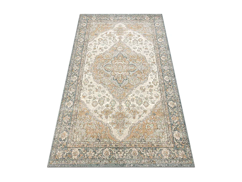 Wollen tapijt SOHO 477.01.LA113 OSTA - Ornament, rozet, natuurlijke gr 67x130 cm