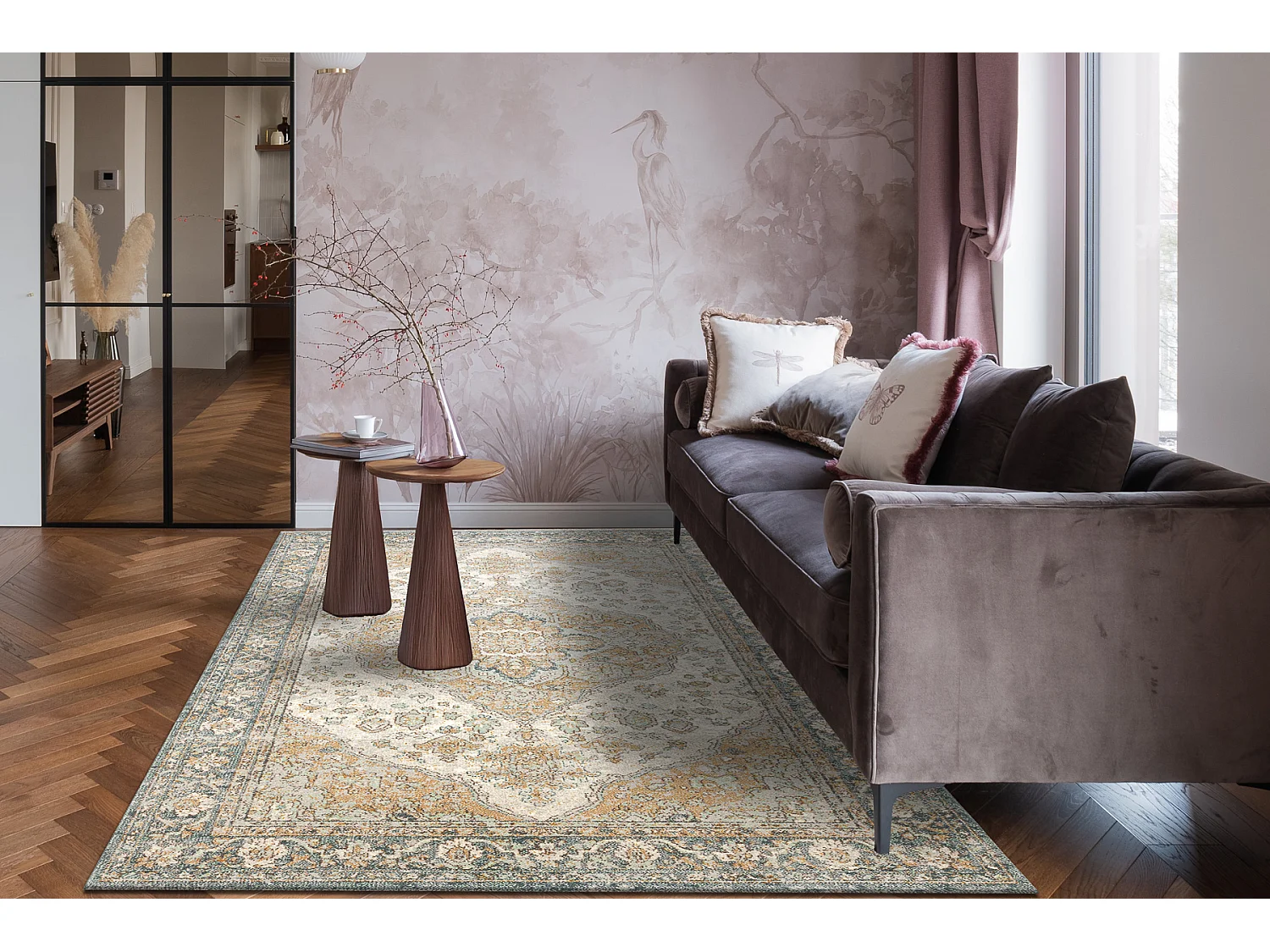 Tappeto in lana SOHO 477.01.LA113 OSTA - Ornamento, rosetta, naturale  135x200 cm