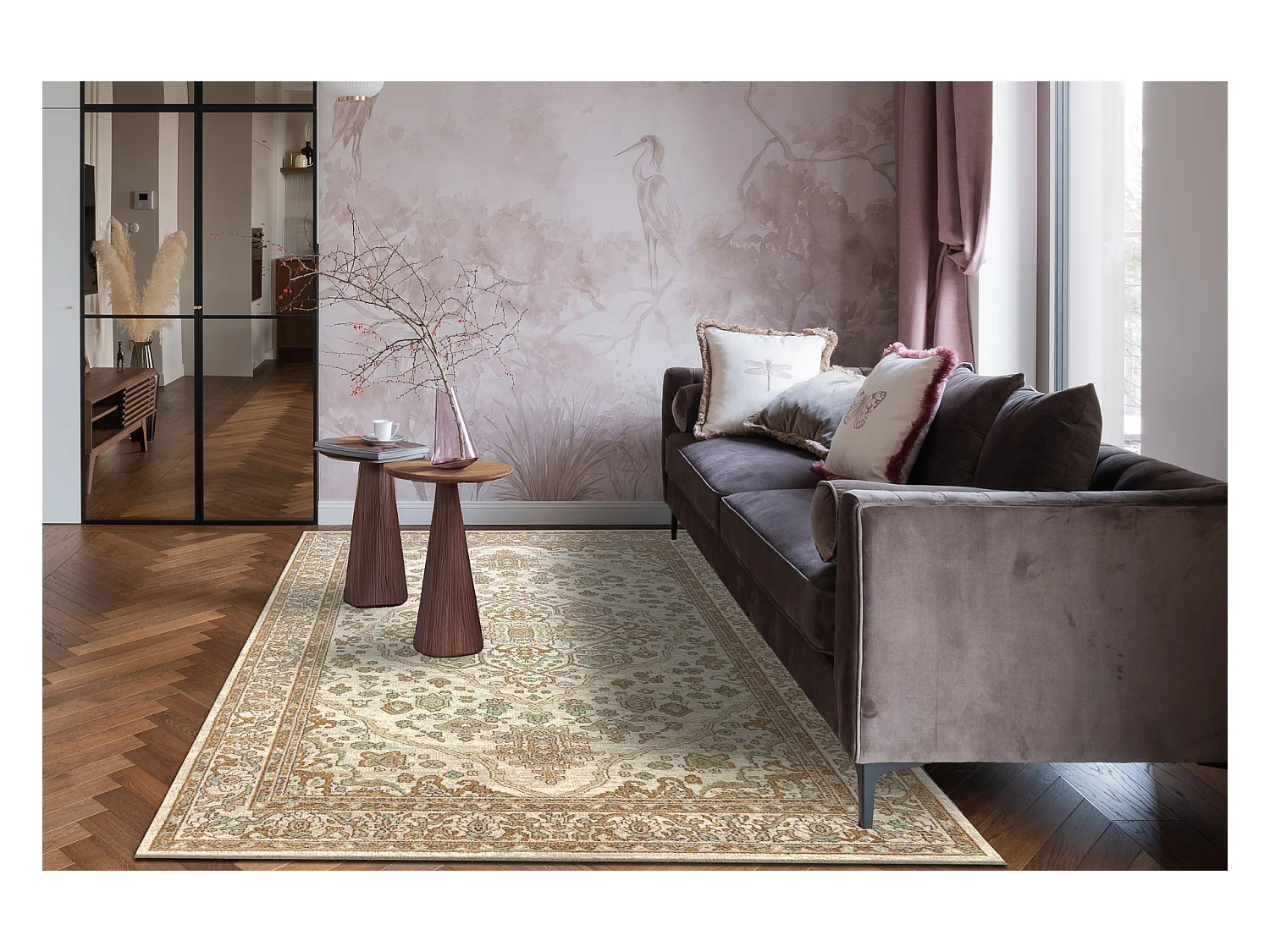 Tapis en laine SOHO 477.01.LA100 OSTA - Ornement, rougette beige 80x160 cm