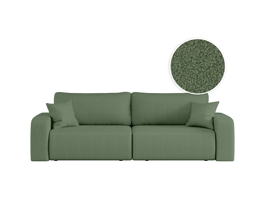 Canapé droit 3 places ALYA convertible en tissu bouclette - Vert