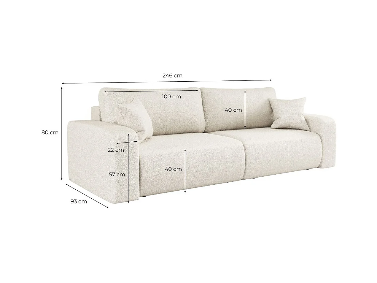 Canapé droit 3 places ALYA convertible en tissu bouclette - Vert