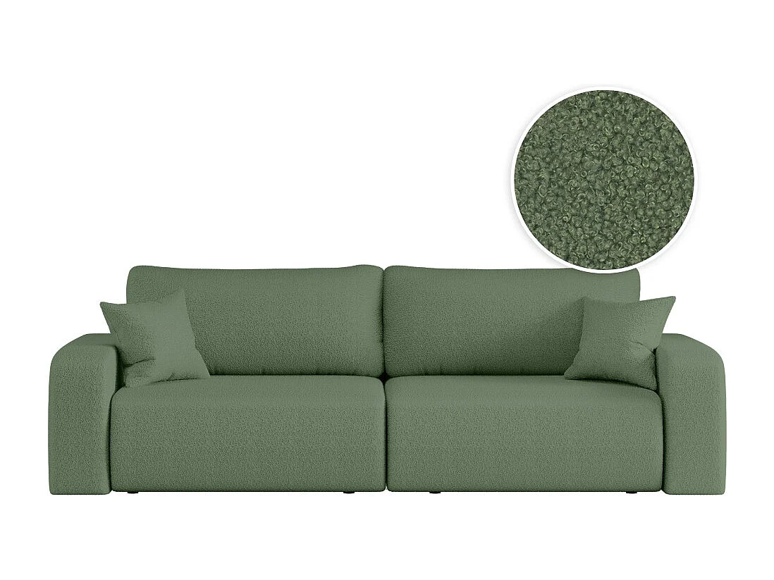 Canapé droit 3 places ALYA convertible en tissu bouclette - Vert