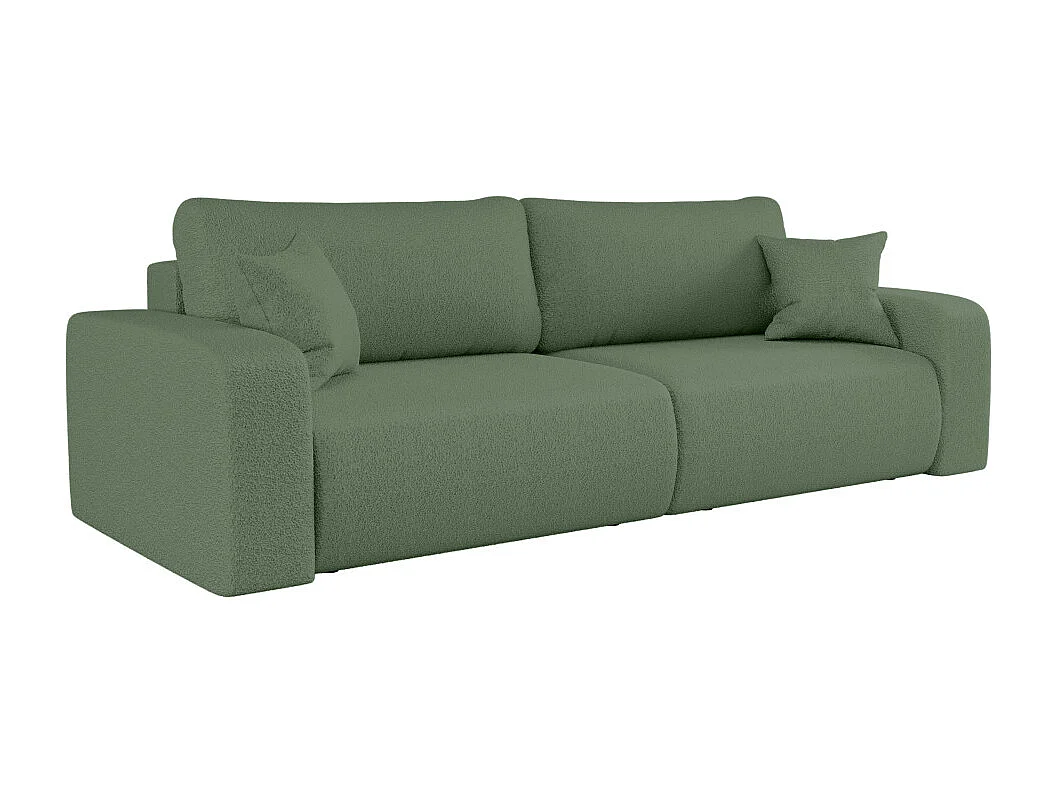 Canapé droit 3 places ALYA convertible en tissu bouclette - Vert