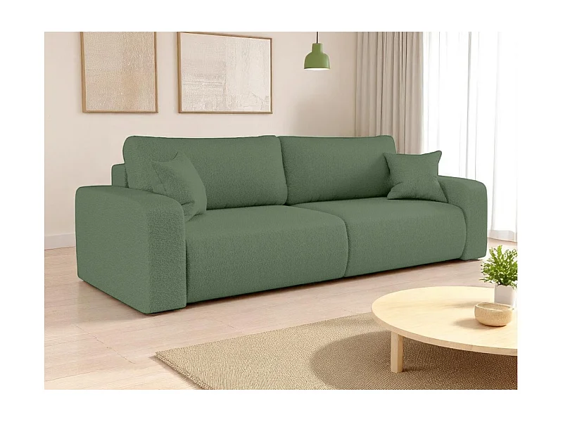 Canapé droit 3 places ALYA convertible en tissu bouclette - Vert