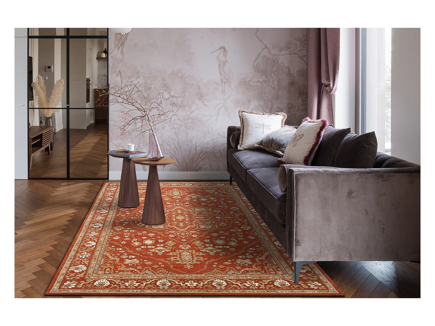 Tapis en laine SOHO 477.01.LA301 OSTA Ornement, cadre naturel terre cu 240x340 cm