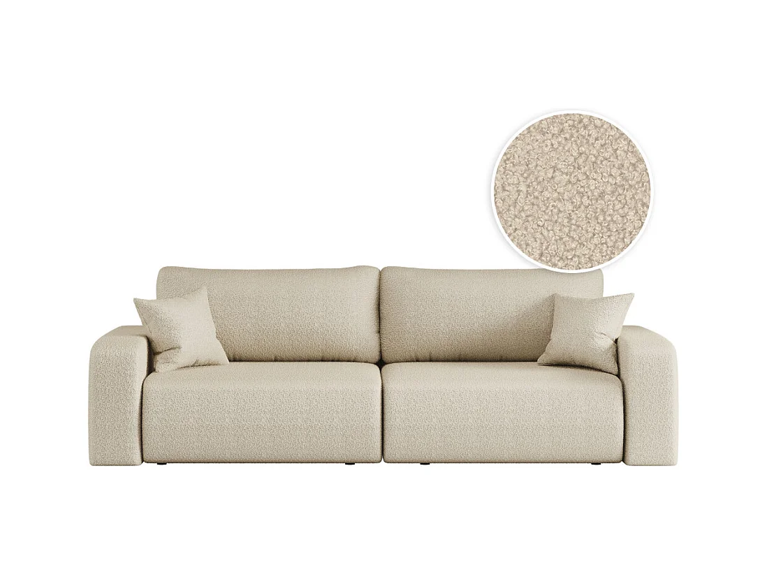 Canapé droit 3 places ALYA convertible en tissu bouclette - Beige
