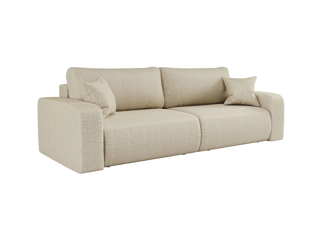 Canapé droit 3 places ALYA convertible en tissu bouclette - Beige