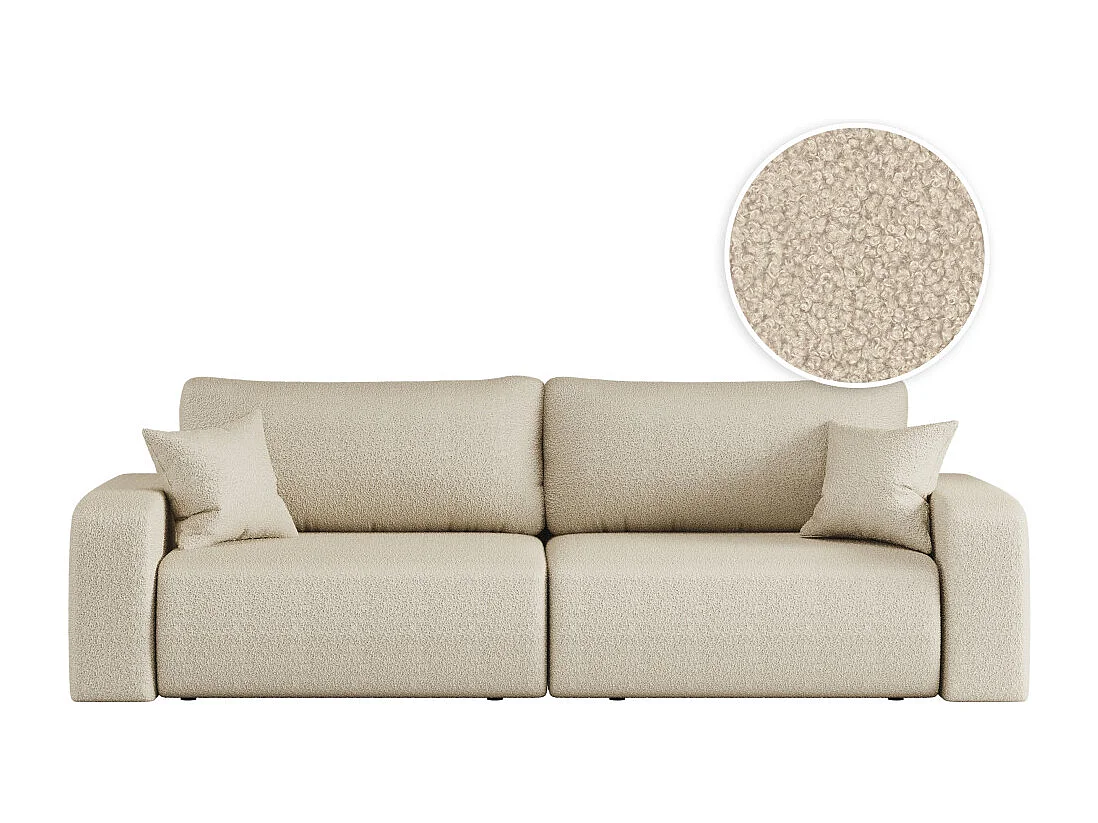 Canapé droit 3 places ALYA convertible en tissu bouclette - Beige