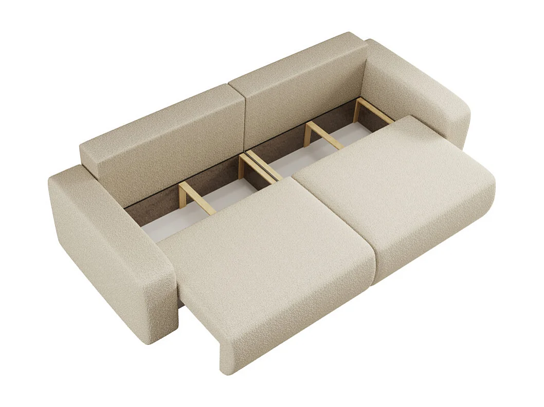 Canapé droit 3 places ALYA convertible en tissu bouclette - Beige