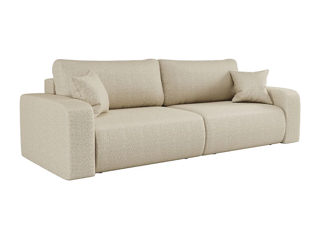 Canapé droit 3 places ALYA convertible en tissu bouclette - Beige