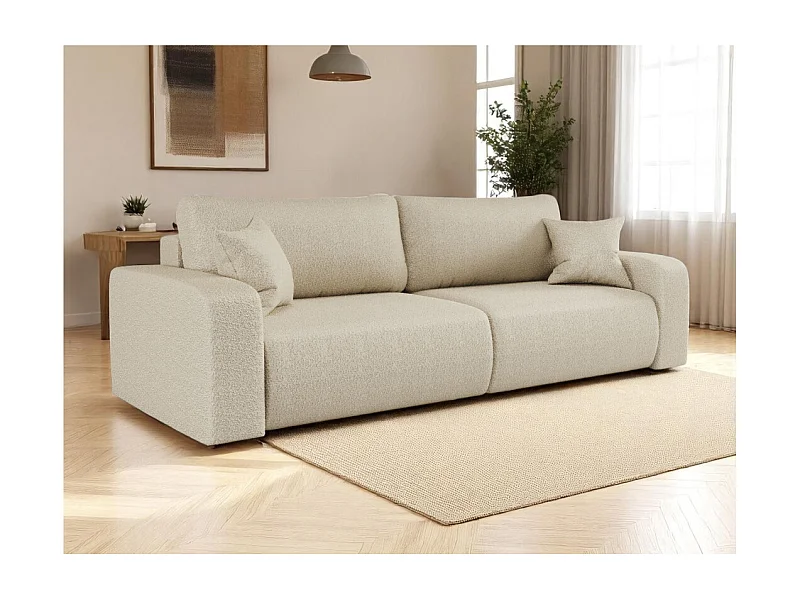 Canapé droit 3 places ALYA convertible en tissu bouclette - Beige