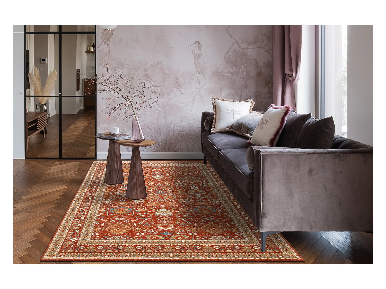 Tapis en laine SOHO 477.26.LA300 OSTA Ornement, cadre naturel terre cu 80x160 cm