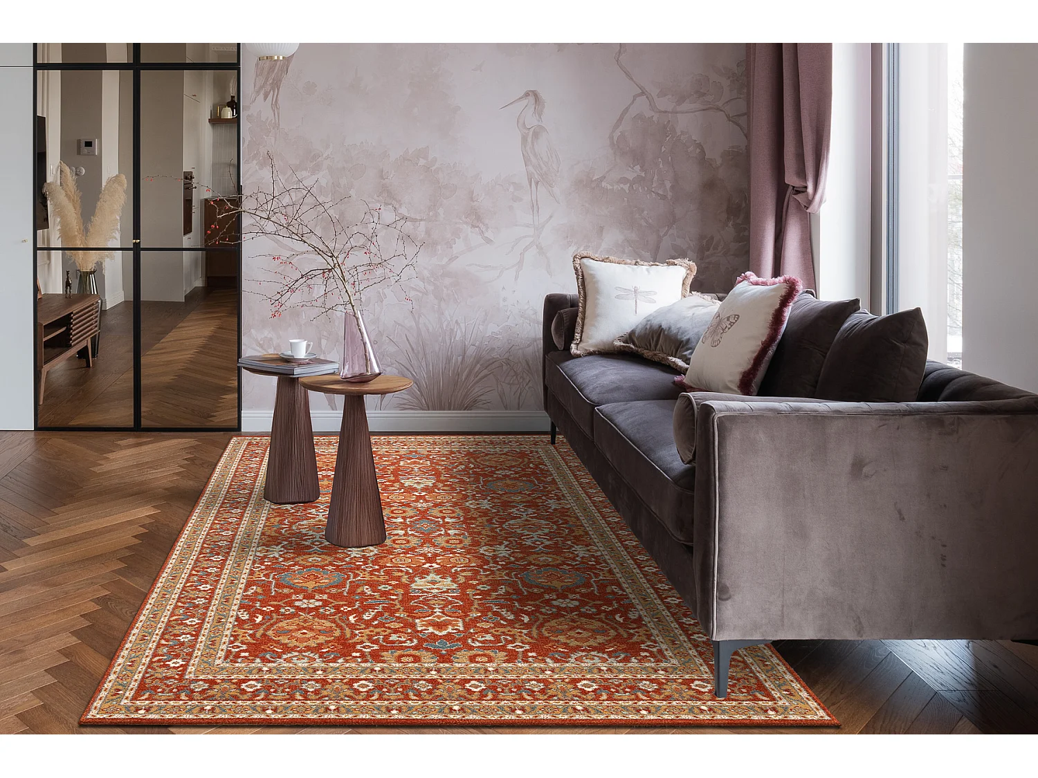 Tappeto in lana SOHO 477.26.LA300 OSTA Ornamento, cornice naturale ter 80x160 cm