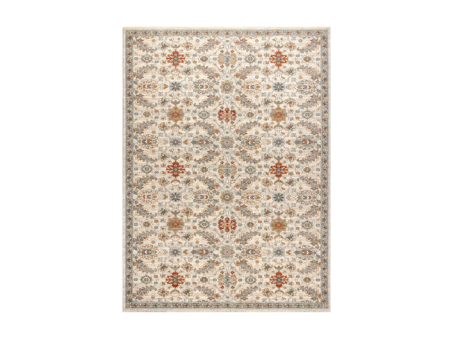 Tapis en laine SOHO 477.07.LA100 OSTA - Fleurs, cadre, naturel beige / 67x130 cm