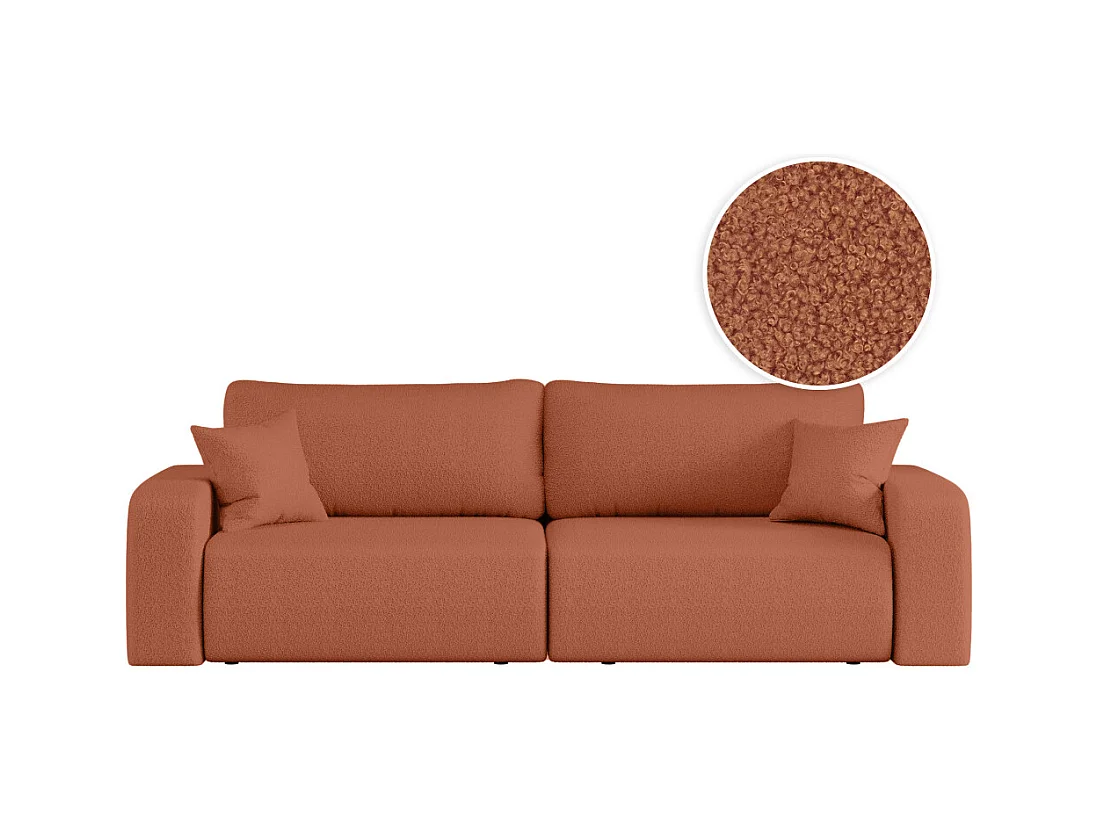 Canapé droit 3 places ALYA convertible en tissu bouclette - Terracotta