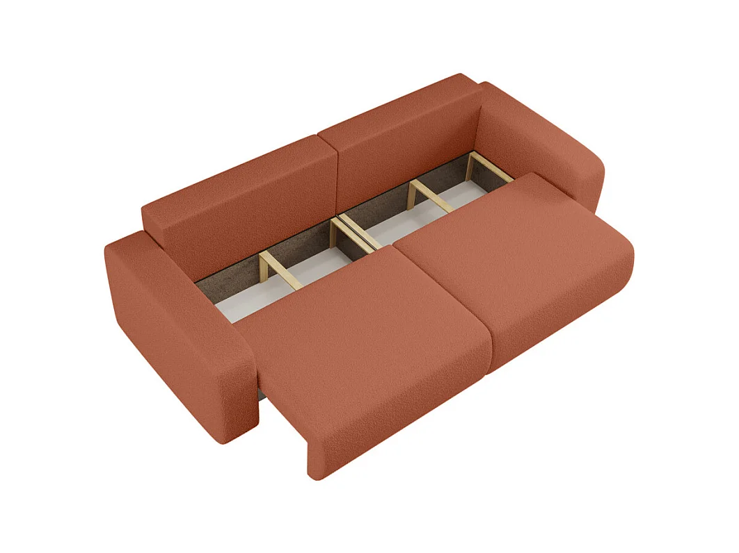 Canapé droit 3 places ALYA convertible en tissu bouclette - Terracotta