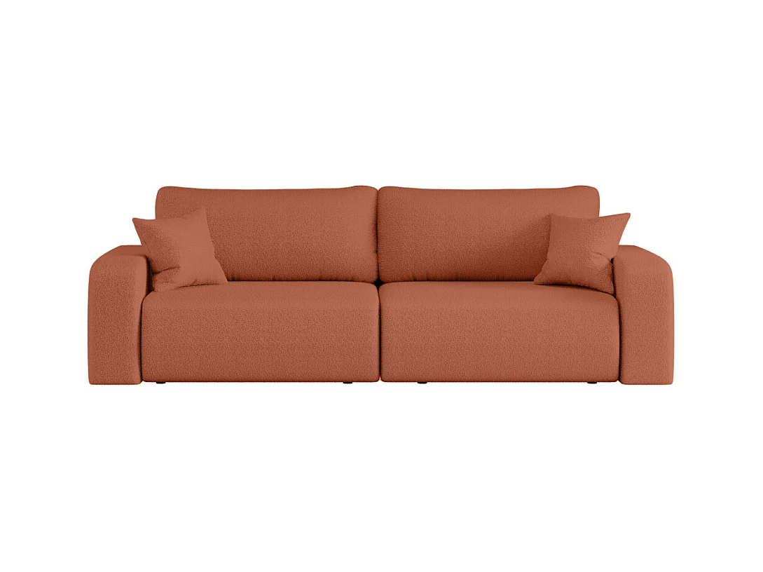Canapé droit 3 places ALYA convertible en tissu bouclette - Terracotta