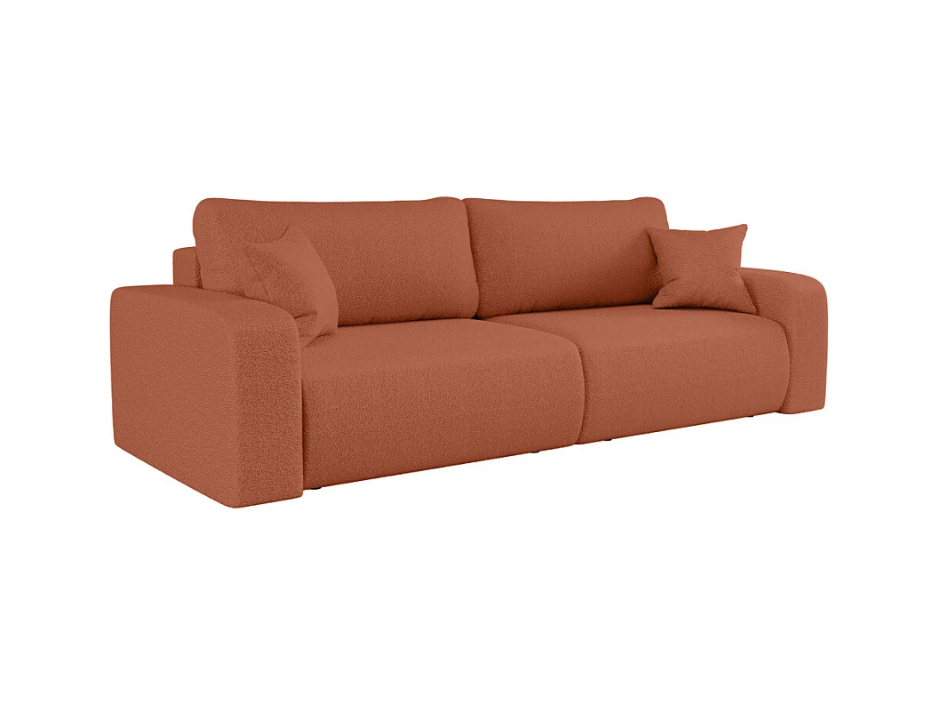 Canapé droit 3 places ALYA convertible en tissu bouclette - Terracotta