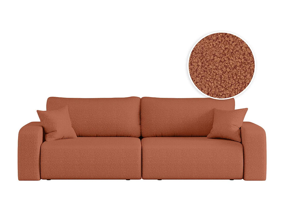 Canapé droit 3 places ALYA convertible en tissu bouclette - Terracotta