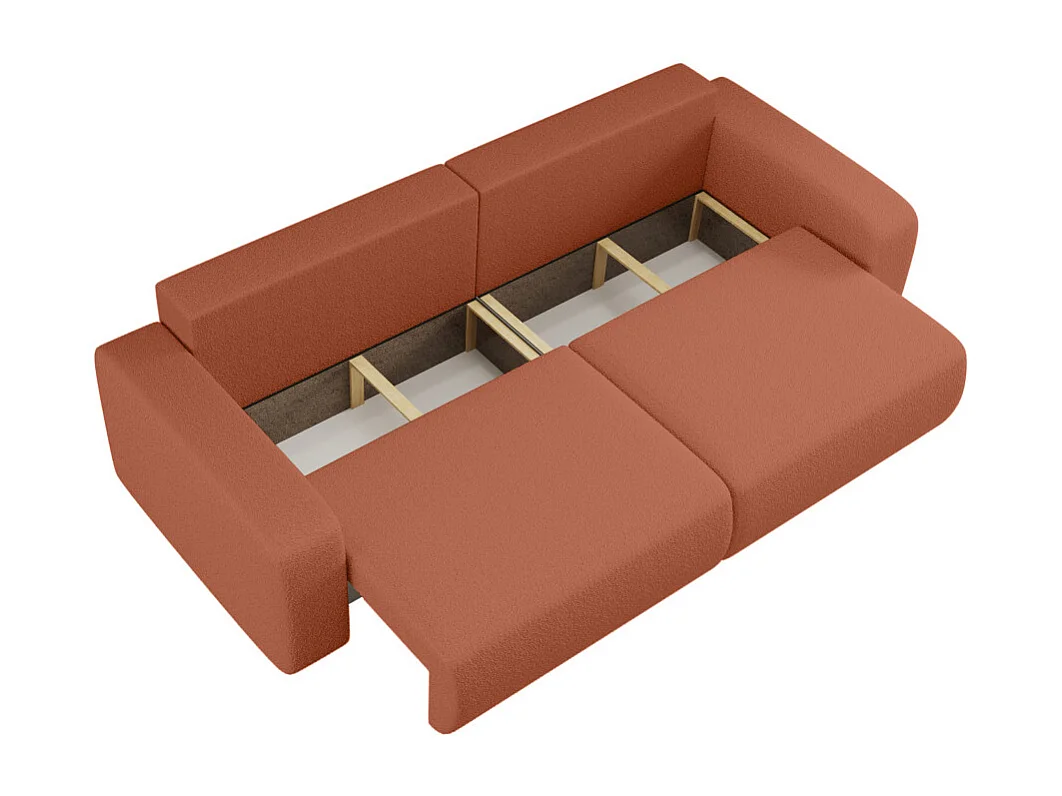 Canapé droit 3 places ALYA convertible en tissu bouclette - Terracotta