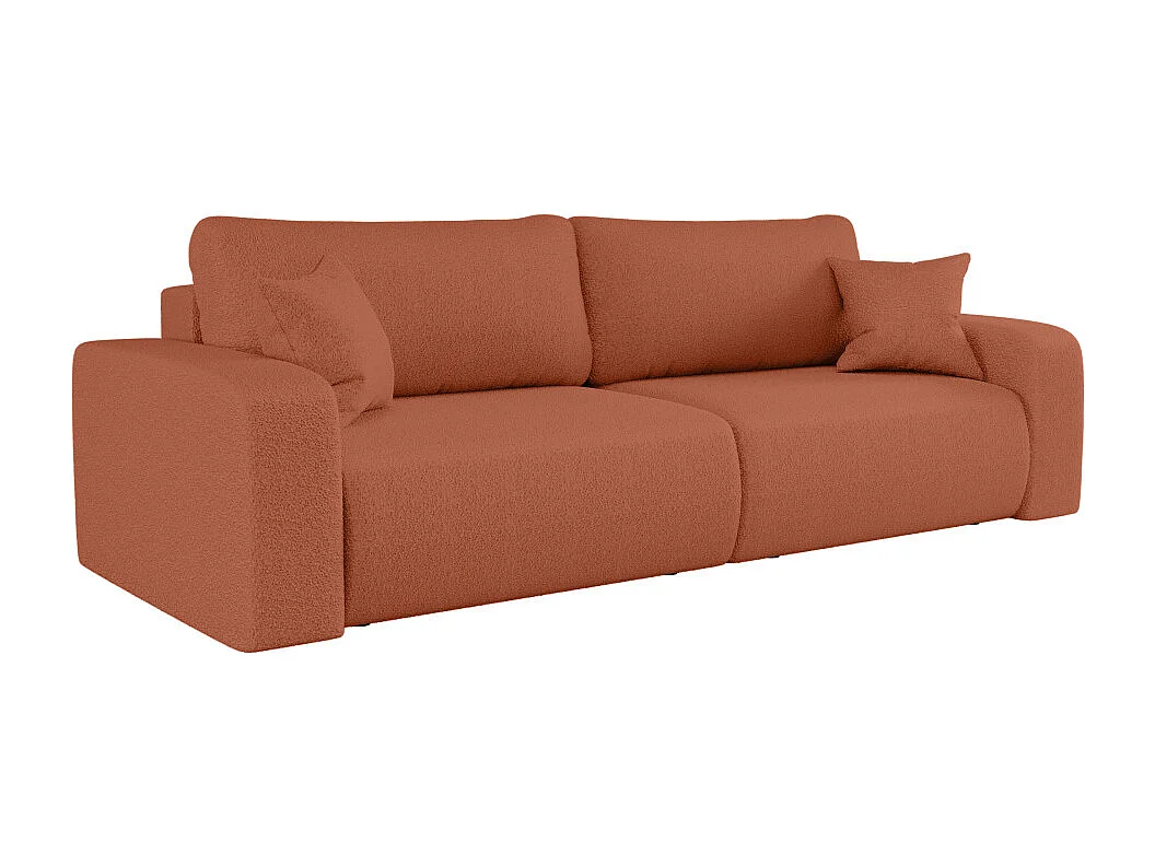Canapé droit 3 places ALYA convertible en tissu bouclette - Terracotta
