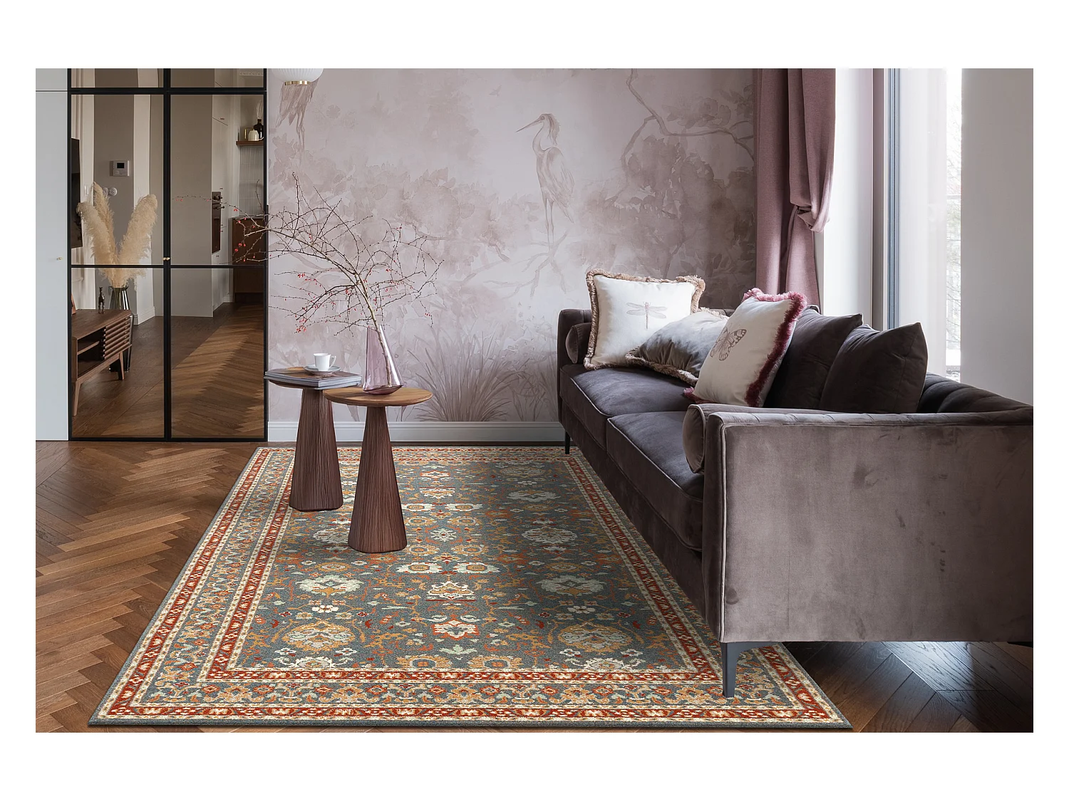 Tapis en laine SOHO 477.26.LA500 OSTA Ornement, cadre naturel bleus /  135x200 cm