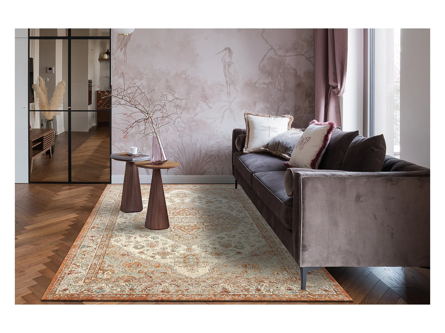 Tapis en laine SOHO 477.01.LA112 OSTA - Ornement, rougette, naturel te 120x170 cm