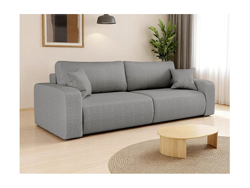 Canapé droit 3 places ALYA convertible en tissu bouclette - Gris