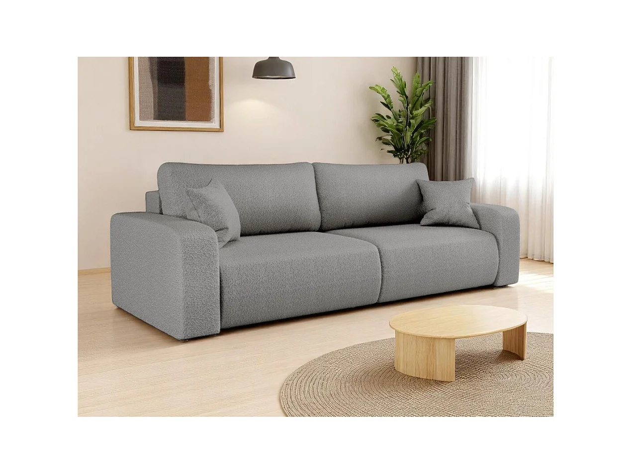 Canapé droit 3 places ALYA convertible en tissu bouclette - Gris