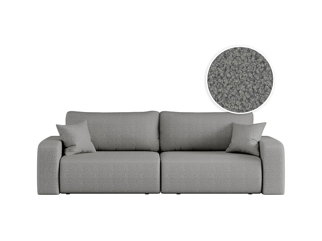 Canapé droit 3 places ALYA convertible en tissu bouclette - Gris