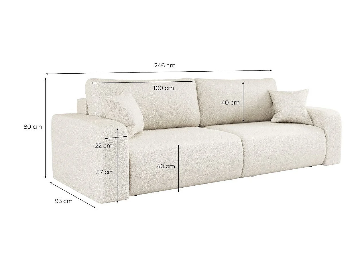 Canapé droit 3 places ALYA convertible en tissu bouclette - Gris