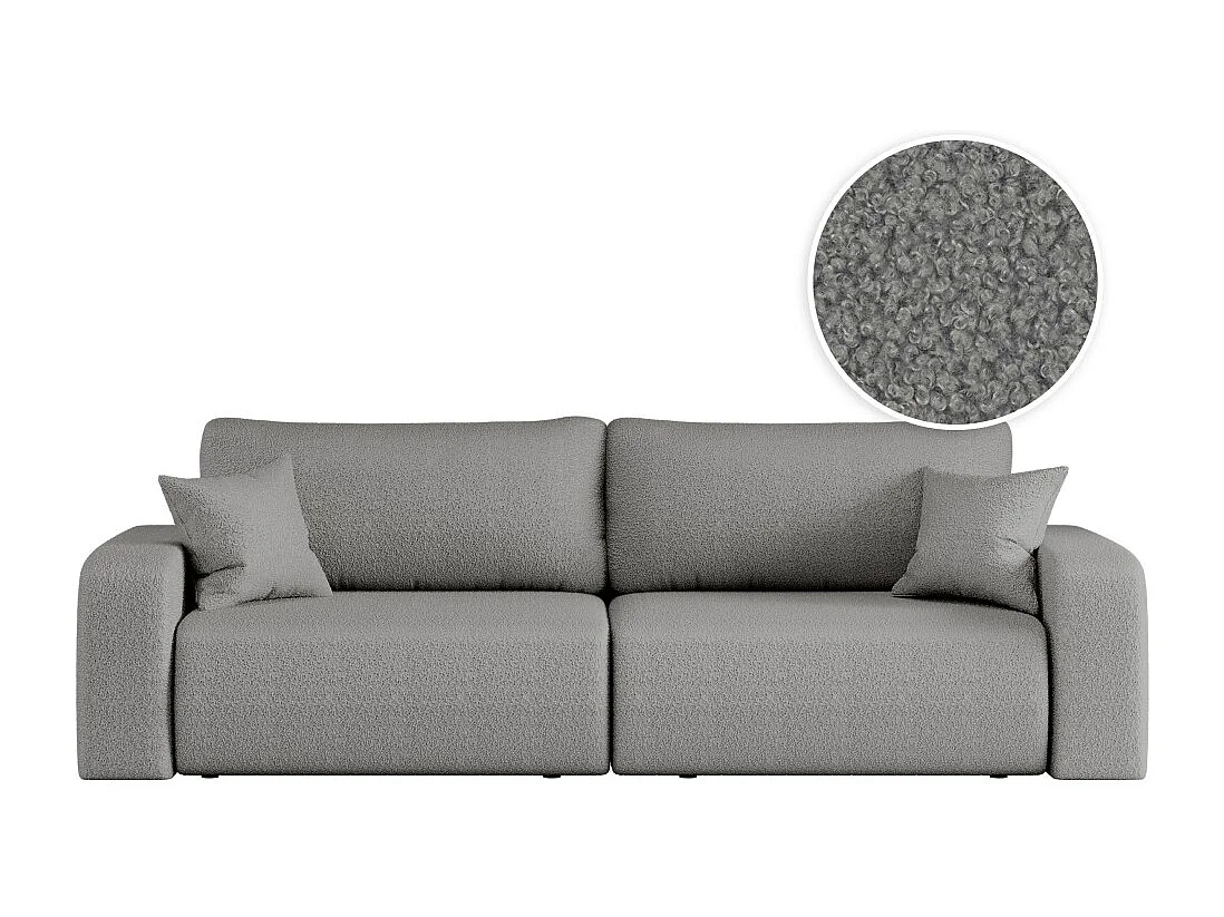 Canapé droit 3 places ALYA convertible en tissu bouclette - Gris