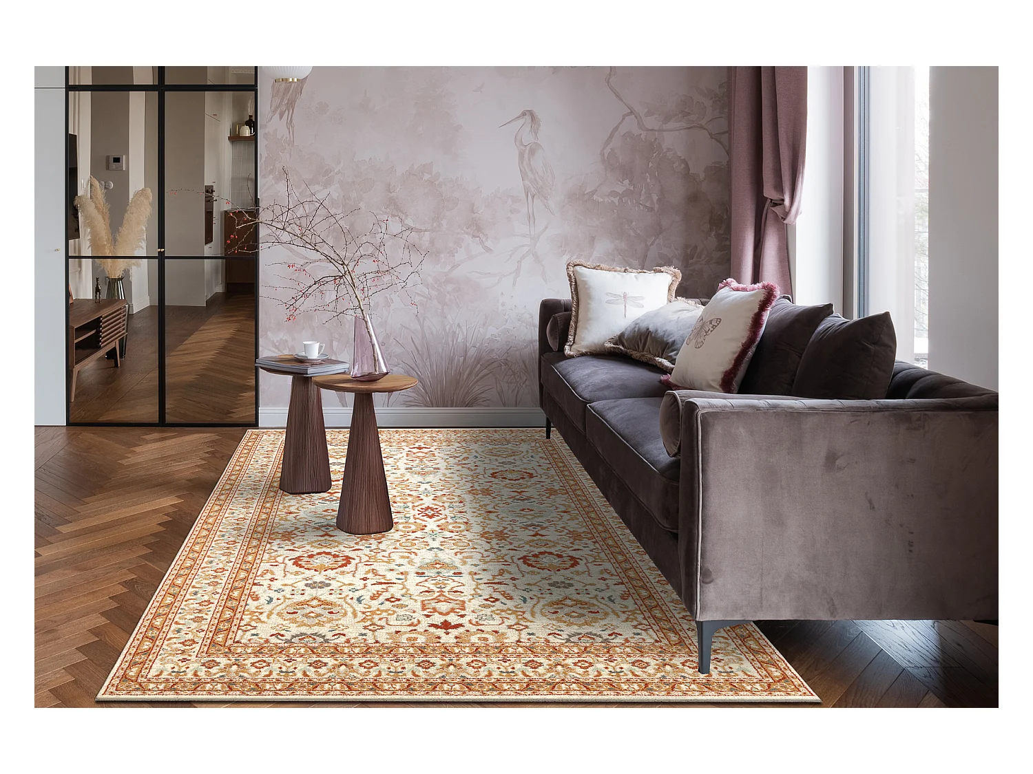 Tapis en laine SOHO 477.26.LA100 OSTA Ornement, cadre naturel beige /  160x240 cm