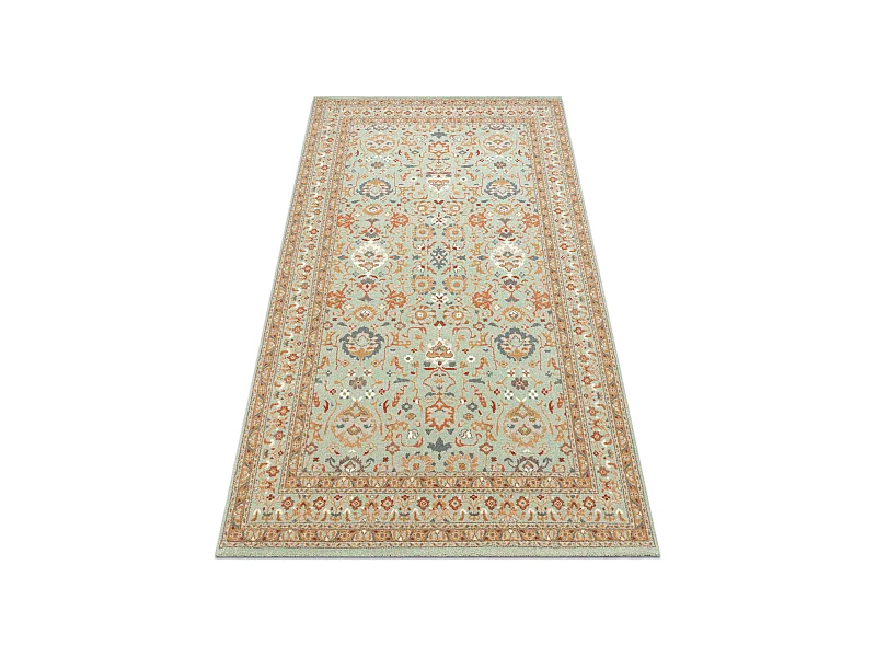 Wollteppich SOHO 477.26.LA400 OSTA - Ornament, Rahmen, natural grün / 200x300 cm