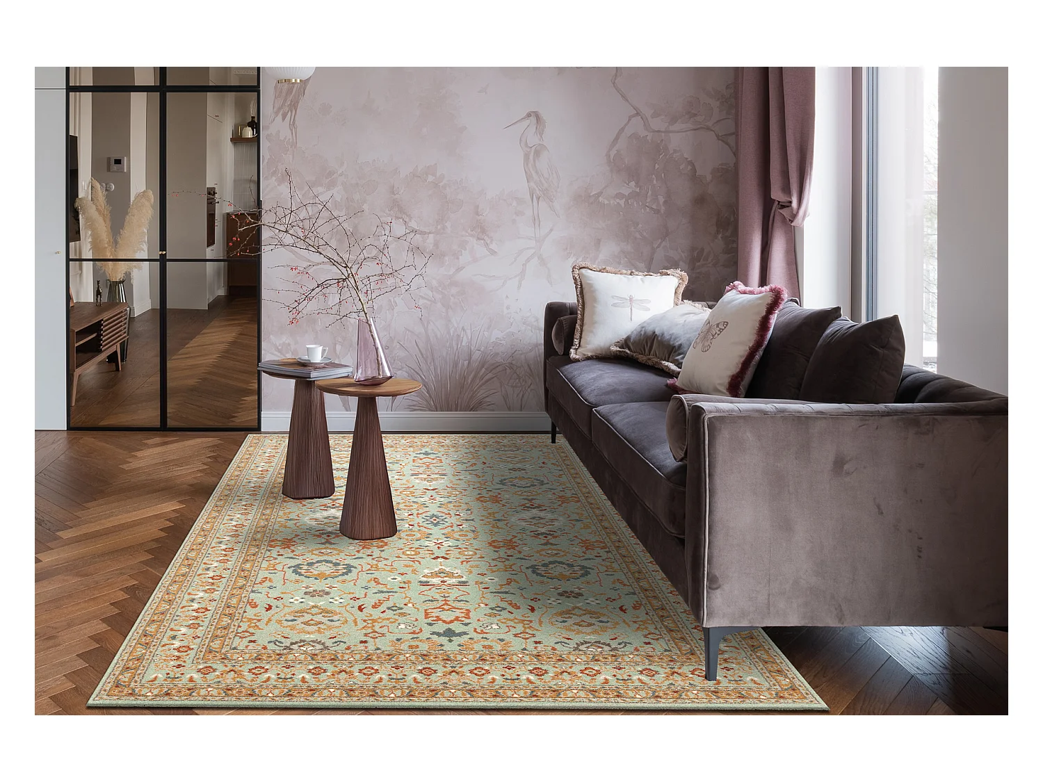 Tapis en laine SOHO 477.26.LA400 OSTA - Ornement, cadre, naturel vert  80x160 cm