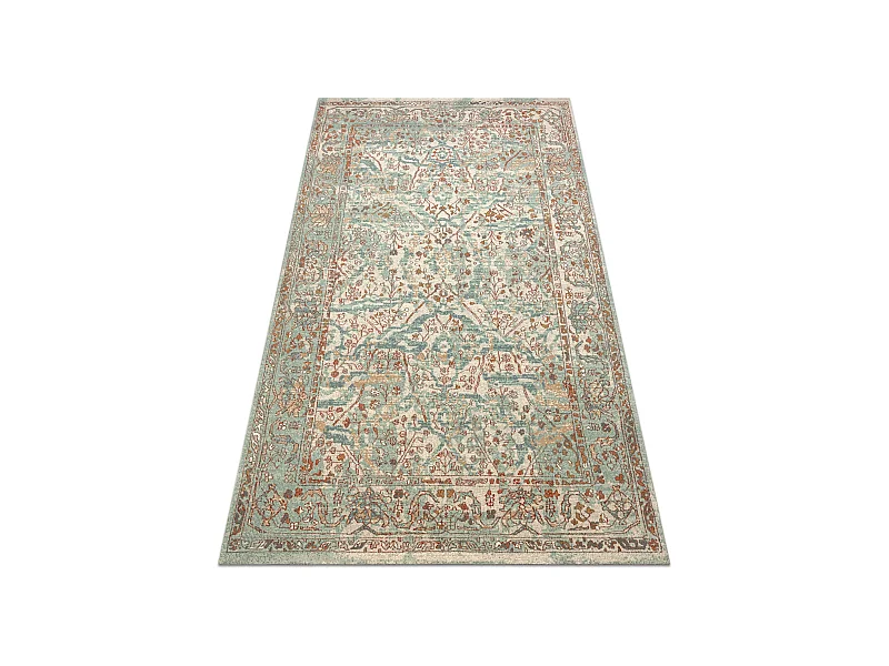 Wollteppich SOHO 477.04.LA400 OSTA - Ornament, Rahmen, natural grün / 135x200 cm