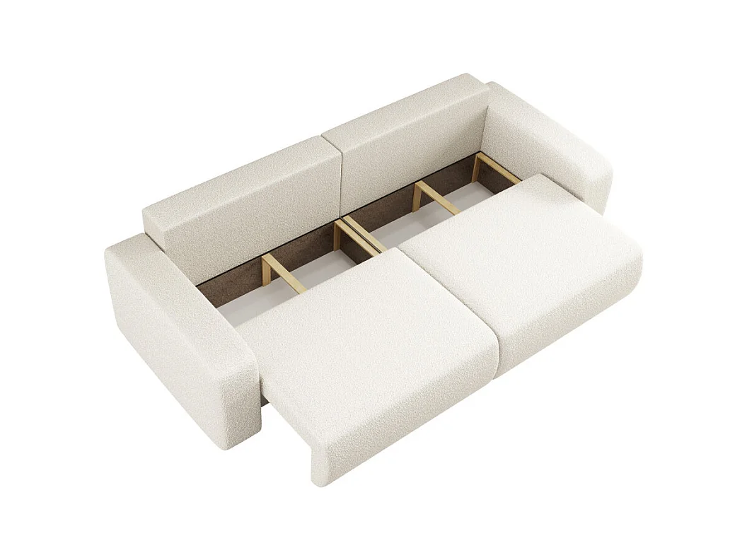 Canapé droit 3 places ALYA convertible en tissu bouclette - Blanc