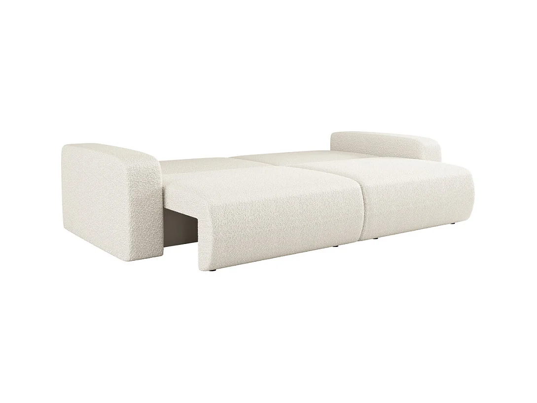 Canapé droit 3 places ALYA convertible en tissu bouclette - Blanc