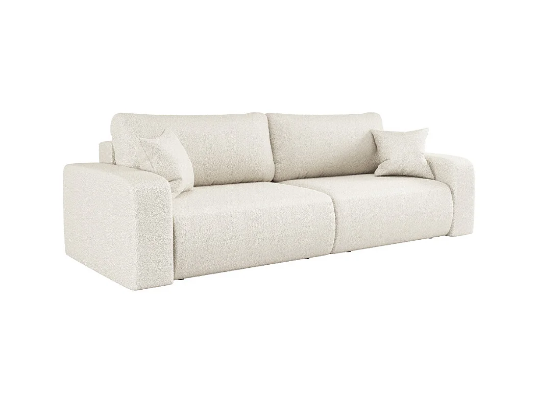 Canapé droit 3 places ALYA convertible en tissu bouclette - Blanc