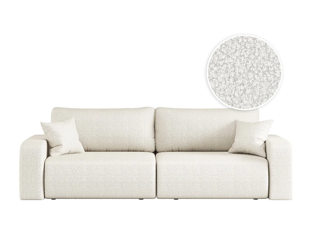 Canapé droit 3 places ALYA convertible en tissu bouclette - Blanc