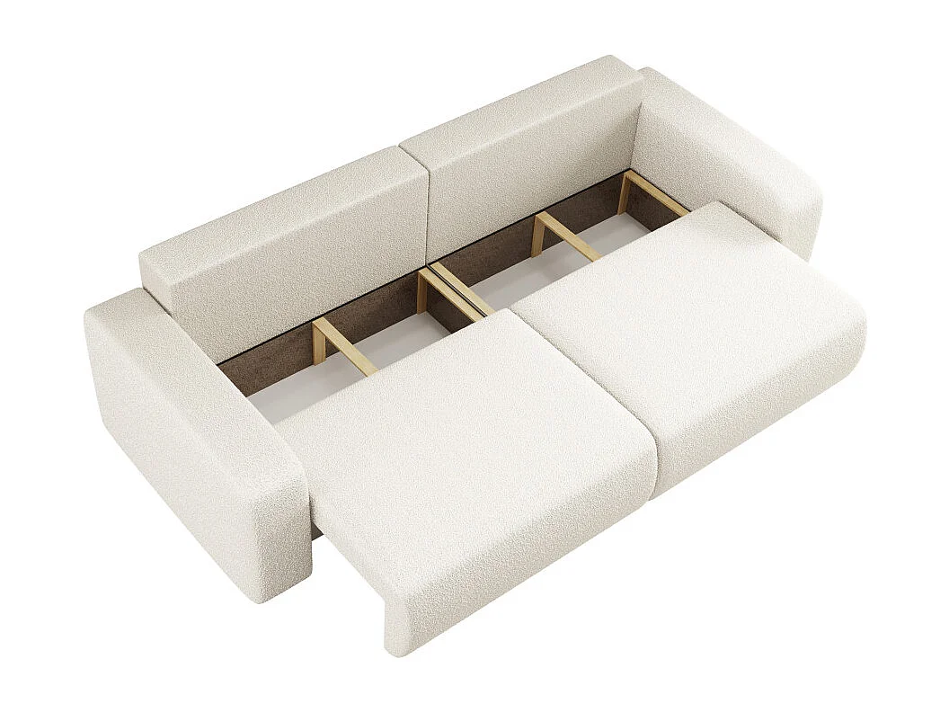 Canapé droit 3 places ALYA convertible en tissu bouclette - Blanc